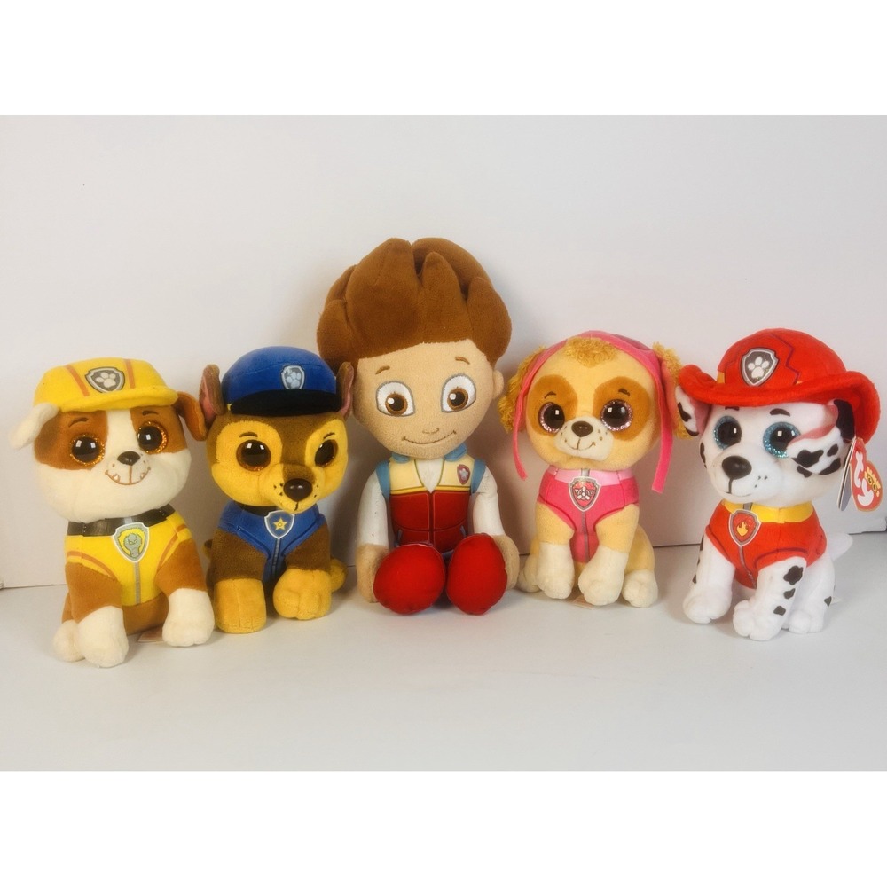 Paw Patrol Ty Beanie Boos Plushies Lot of 5 Skye Rubble Marshall Chase and Ryder